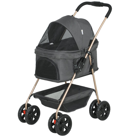 3 In 1 Pet Stroller With Detachable Carrier, Foldable Dog Stroller With Storage Basket, Cupholder, For Mini Dogs, Gray