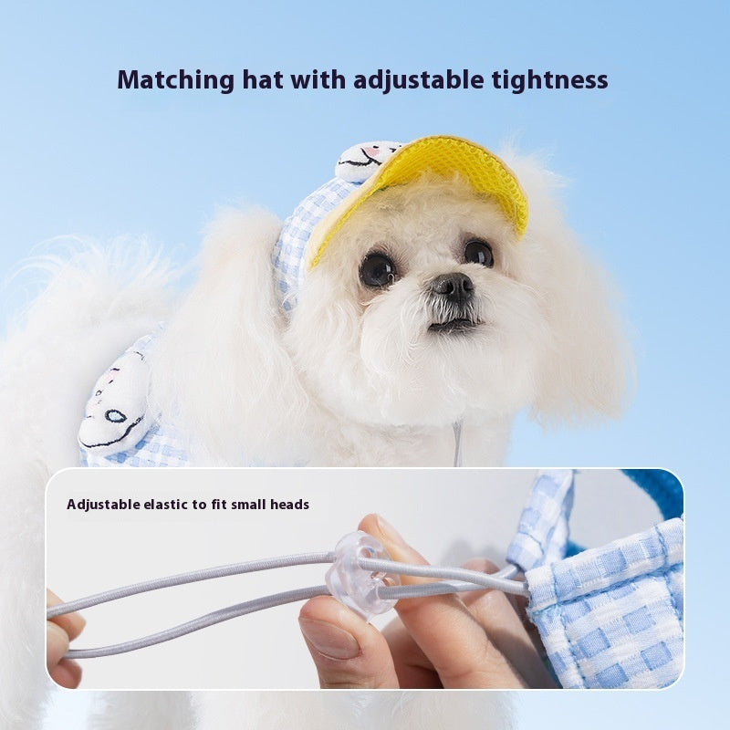 Pet Dog Cat Hat Outdoor Sunshade Anti-strangulation Hand Holding Rope Chest Strap